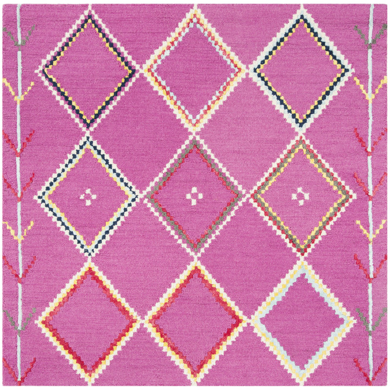 Derose Hand Tufted Wool Geometric Rug, Square 5'