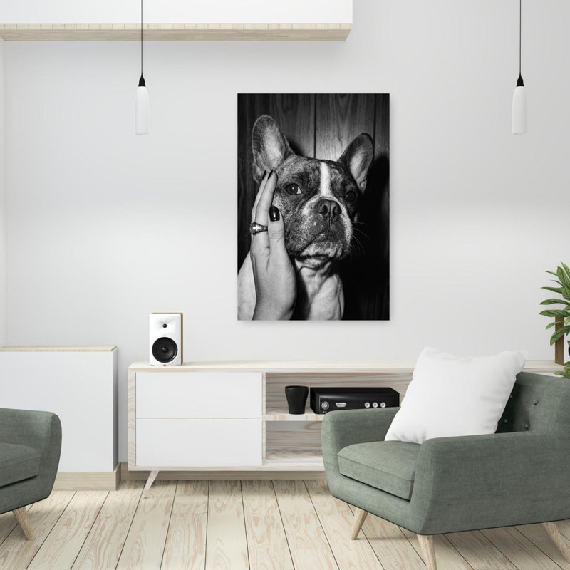 Art rétro, caresser un bouledogue français rétro, H 36 po x l 24 po, Blanc