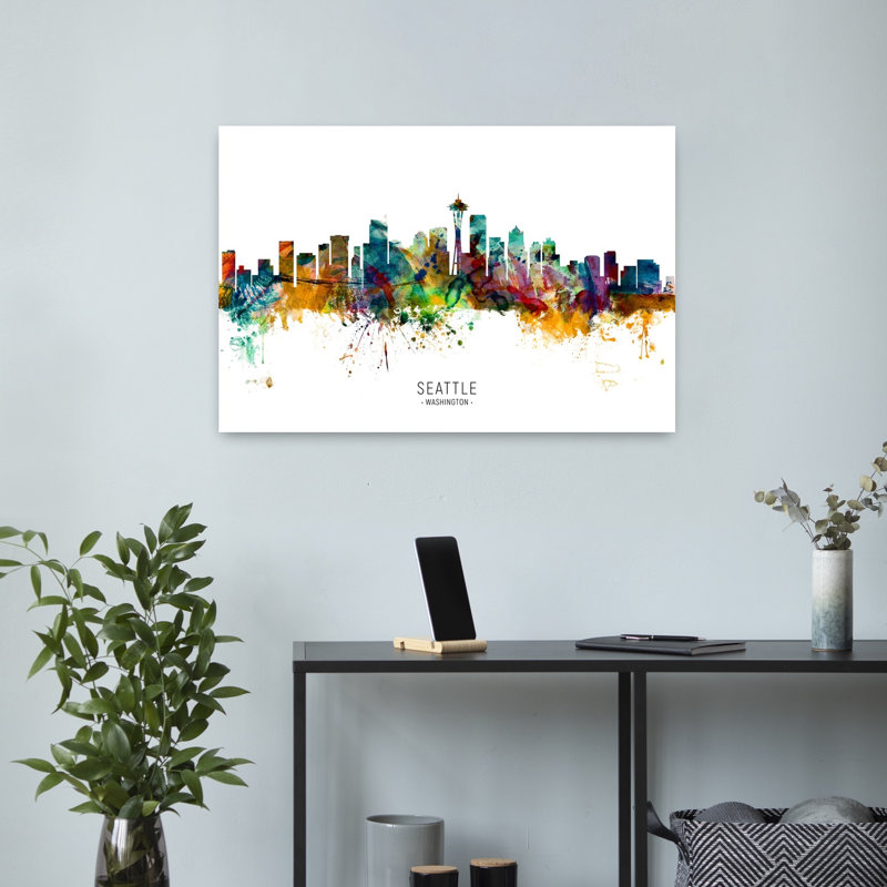 Vibrant Seattle Skyline by Michael Tompsett - Wrapped Canvas Print, 60.96 cm H x 40.64 cm W