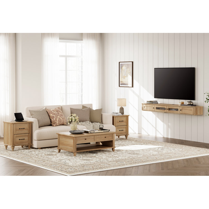 Meuble télé flottant avec porte, Bois de chêne