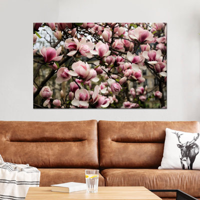 Impression sur toile florale de magnolia rose: élégante décoration murale moderne, toile tendue 1P