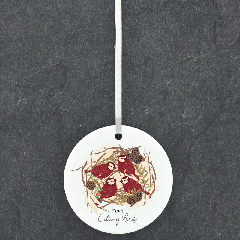 Carley 12 Days 4 Calling Birds Circle Shaped Ceramic Ornament
