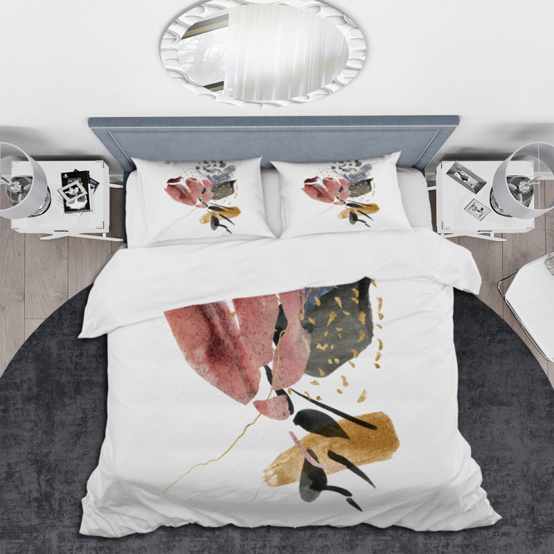 Bouquet de fleurs roses abstraites I - ensemble de housse de couette traditionnel - microfibre de polyester