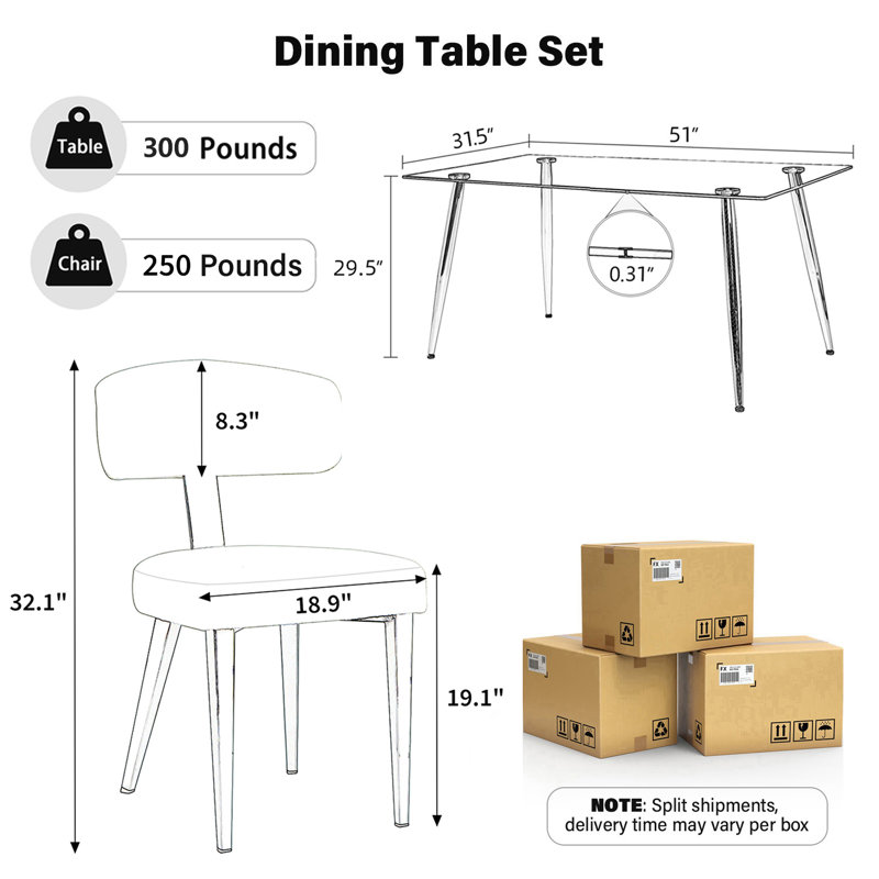 Ensemble de tables de salle à manger Modern Modern, 7 Pieces: Table, 6 Chairs, Black, Black