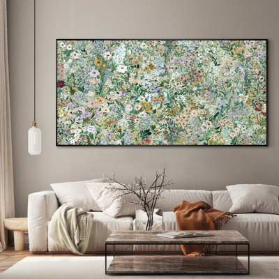 Extra Large Wall Art Fabric Print - Wildflower Meadow Colorful Botanical Floral Artwork Artwork Decor for Living Room or Bedroom - "Frame Assembly Required (Unfinished Frame)"