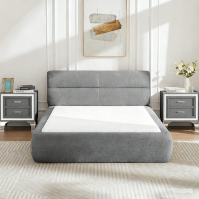No Assembly Needed Upholstered 3 Piece Bedroom Set, Chenille Queen Compression Bed With 2 Nightstands, by Ebern Designs
