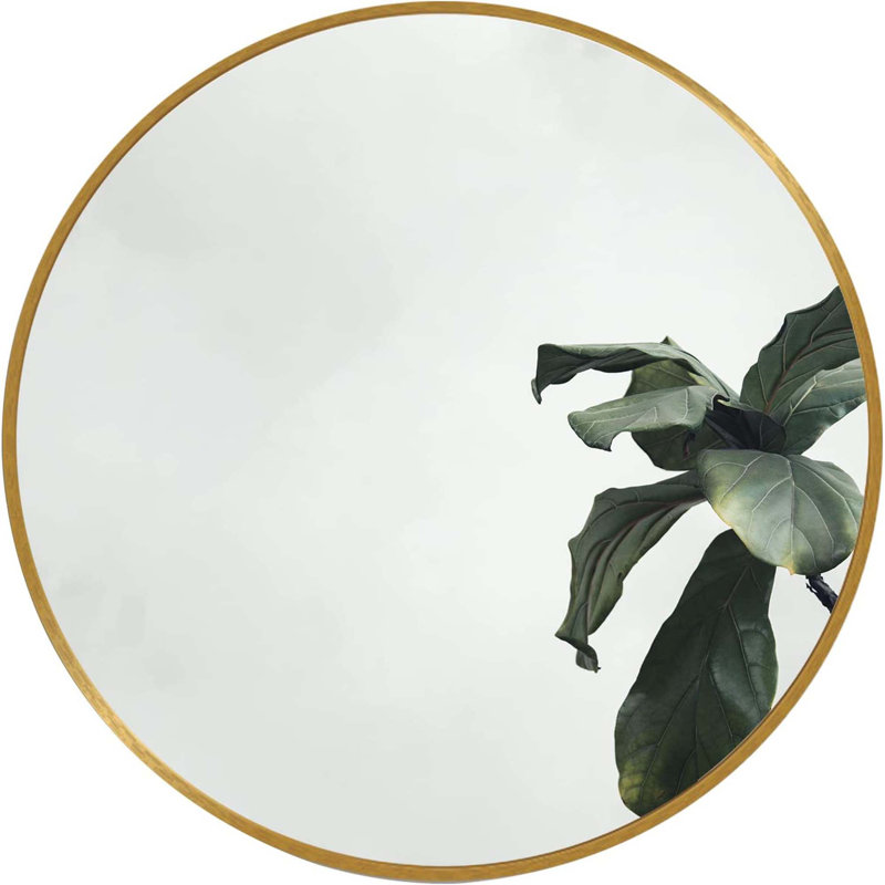 Metal Round Bathroom Mirror, Gold, 16" x 16"