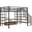 Lit mezzanine double en métal avec escalier, table de rangement basse et tablettes, noir - tablettes robustes