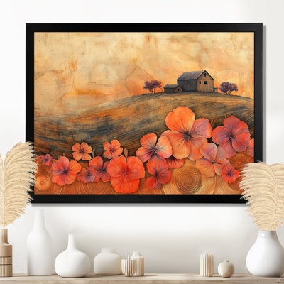 Geraniums Flowers At Barn Landscape II - Geraniums Wall Decor