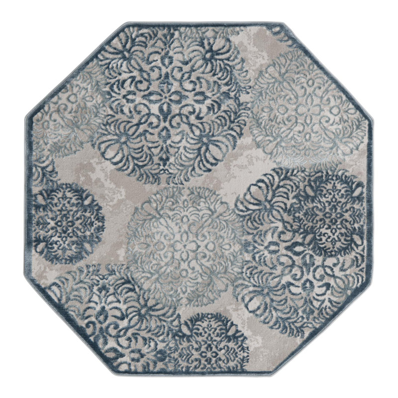Tapis bleu abstrait Alissa, Octogone 4 pi x 4 pi