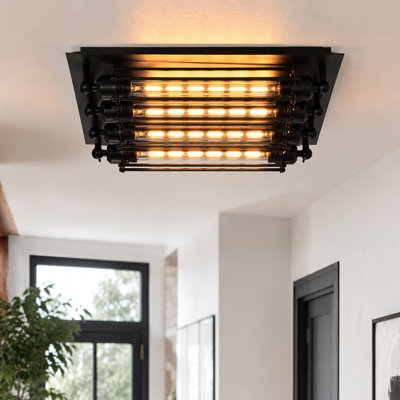 4-Light 17.3" Industrial Black Flush Mount Ceiling Light