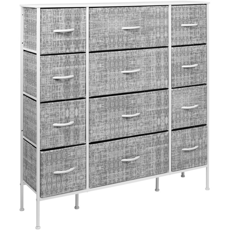 Gray and White 12-Drawer Steel Frame Dresser with Wood Top
