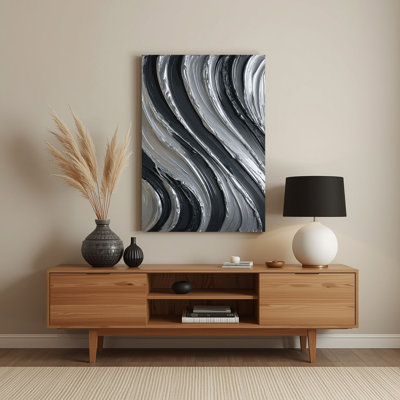DiagonalStripes Dark Gray Silver Gray Metal Wall Art
