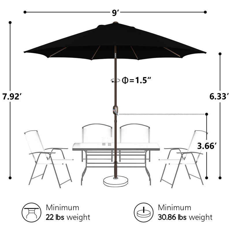 Parasol de marché 108 po avec fonction de levage à manivelle et inclinaison Selest, Noir