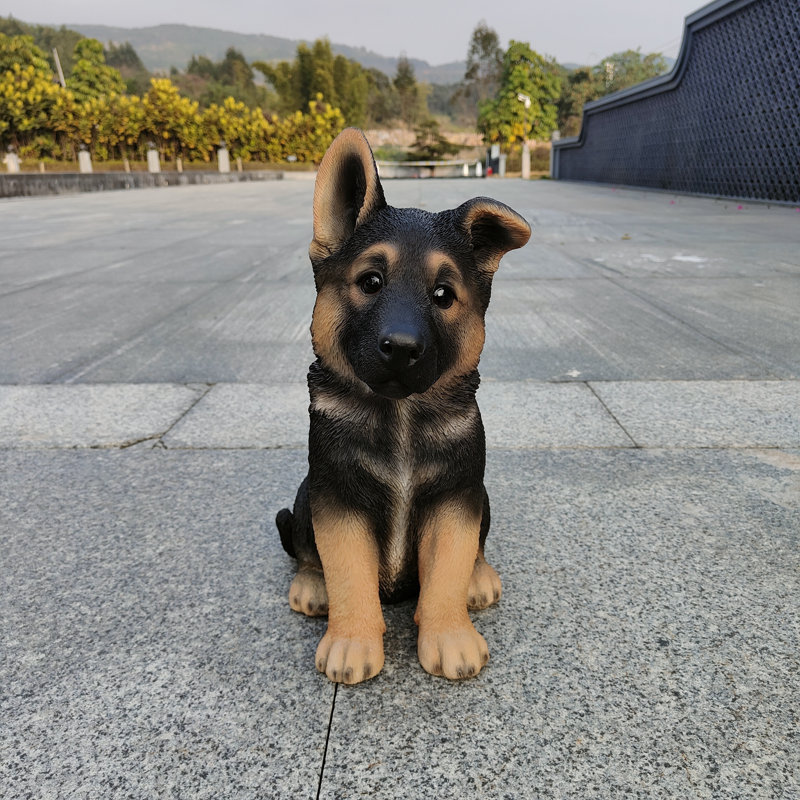  Adorable Shepherd Pup: Polyresin Figurine in Black and Brown