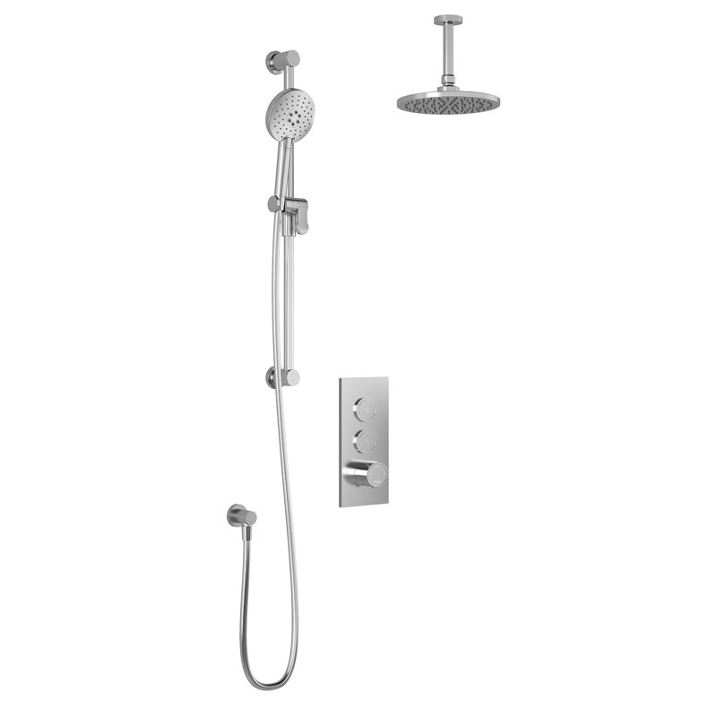 RoundOne - Thermostatic Complete Shower System with push-buttons valve - Vertical arm, Chrome