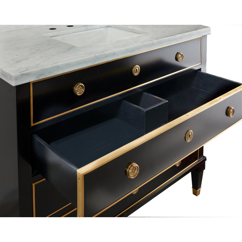 Black and Brass 42'' Freestanding Bathroom Vanity with Marble Top