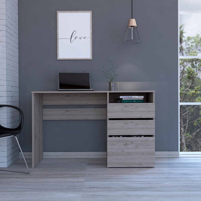 Bureau d'ordinateur à 3 tiroirs Waterbury gris clair