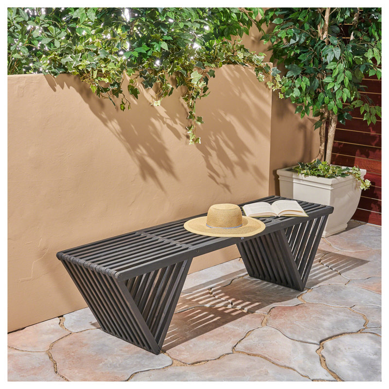 Banc d'extérieur en bois d'acacia gris foncé METROPOL - Siège de patio à lattes transitionnel pour le jardin, la terrasse et le porche
