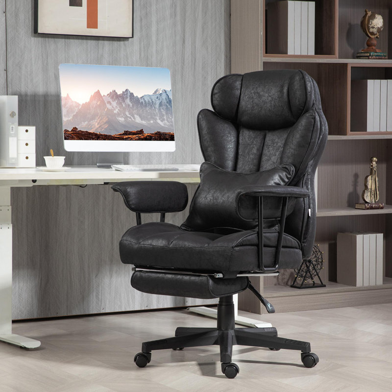 Executive Office Chair, 400LBS Big and Tall Office Chair with Foot Rest, Microfiber Computer Desk Chair with Lumbar Support, Reclining Function and Wide Seat, Black