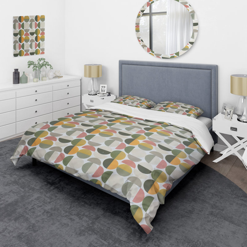 Ensemble de housse de couette de style mid-century circulaire rétro, Housse de couette double / grand et 2 taies décor