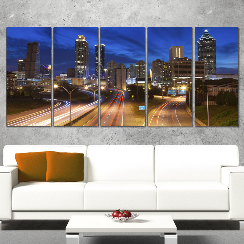« atlanta horizon twilight blue hour », ensemble de 5 toiles tendues