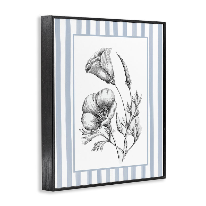 «Blossoming Flowers on Stripes», estampe numérique giclée, H 14 po x l 11 po, Giclée encadrée noir minuit
