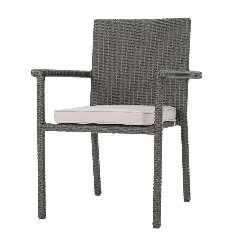 De 4 chaises de patio, coussins 100% rembourrés, fabrication en PE et en fer, sièges d'extérieur empilables et gris, dimensions de 25 x 25 x 35 avec structure confortable, pour plus de commodité, moderne