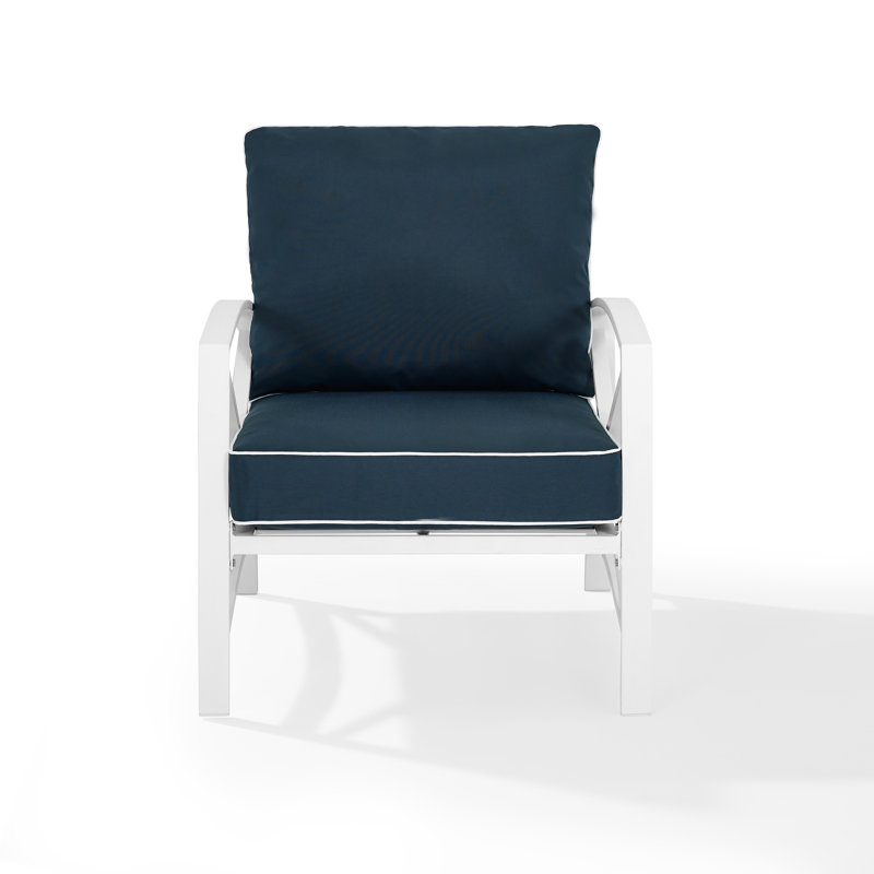 Chaise de patio avec coussins Mosier, Marine, Blanc