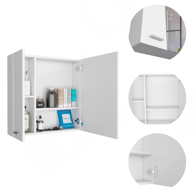 Sines Mirror Medicine Cabinet, With Four Internal Shelves, Double Door, Minimalist Bathroom Storage, White