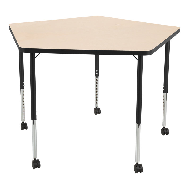 Structure Series Pentagon Adjustable Height Mobile Collaborative Activity Table with Casters, Noir, Érable