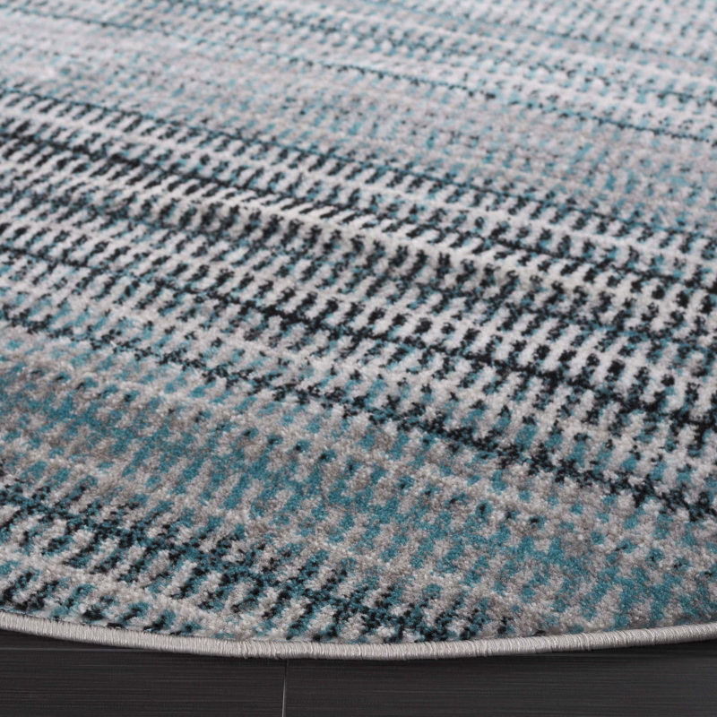 Tapis sarcelle / gris Cohn, Rond 6 pi 7 po