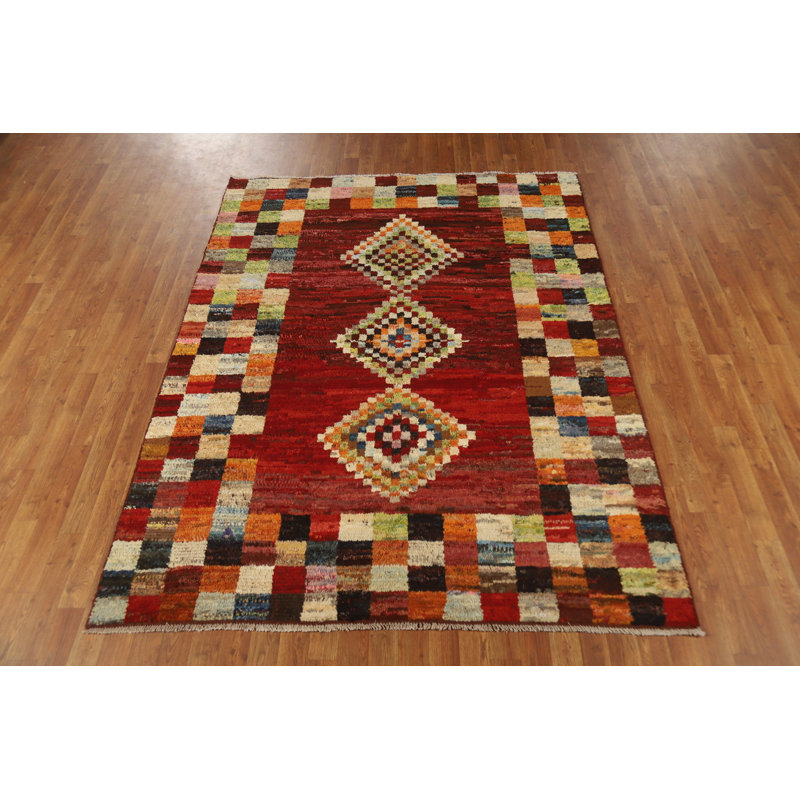Tapis rouge marocain à carreaux rouges 6 x 8