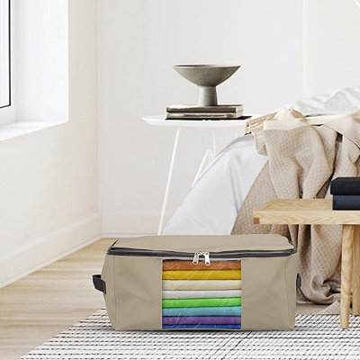 Sacs de rangement, sacs de rangement de 90 litres, grand format, multi-usage, imperméable, résistant aux rayons UV et aux déchirures (l 23 po x l 17 po x H 14 po), beige, paquet de 3