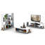 Bibliothèque industrielle pour le salon Furnish Home Store - 6 tablettes, noyer / blanc, structure en bois massif, grand bureau et 6 espaces de rangement modernes