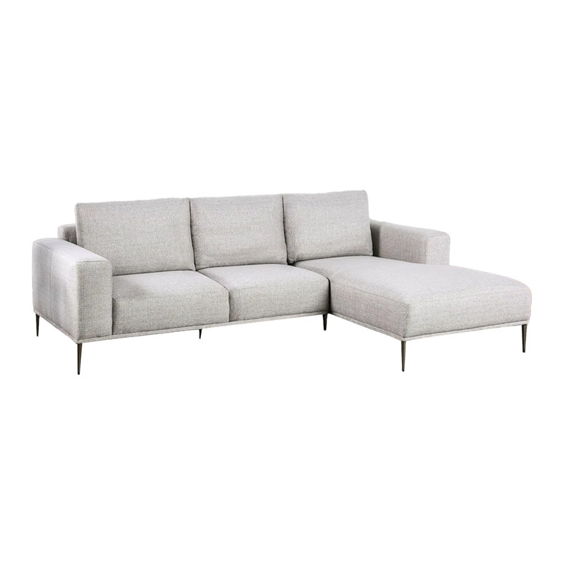 Canapé modulaire Kevin, méridienne droite, chenille grise, 98 pouces, pieds en métal, Orienté à droite