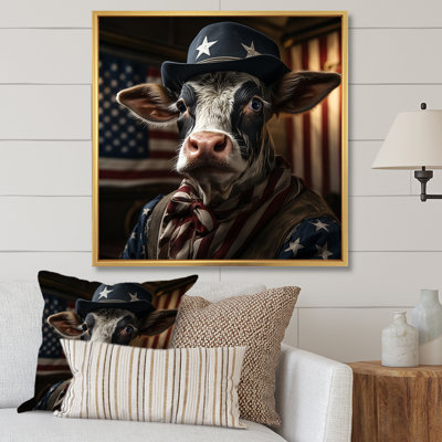 Patriotic Cow USA Portrait - vache, art mural animal