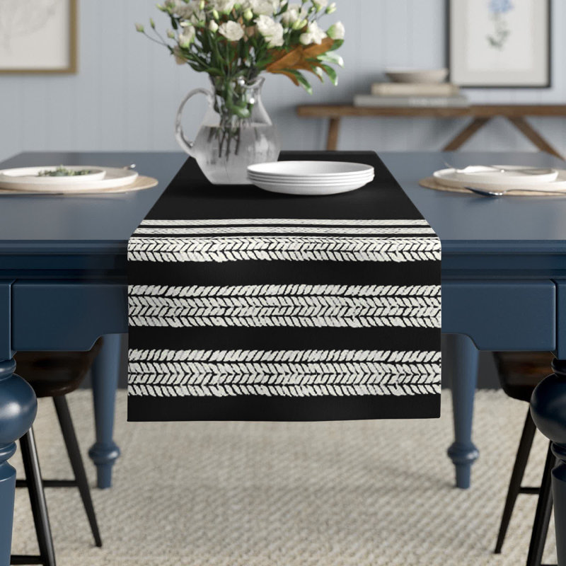 Kubiak Striped Table Runner, 90" x 16", Black
