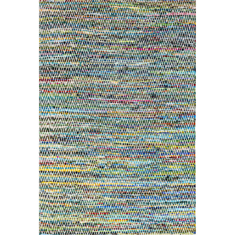 Handmade Tufted Chevron Striped Green Rug, Rectangle 4' x 6'