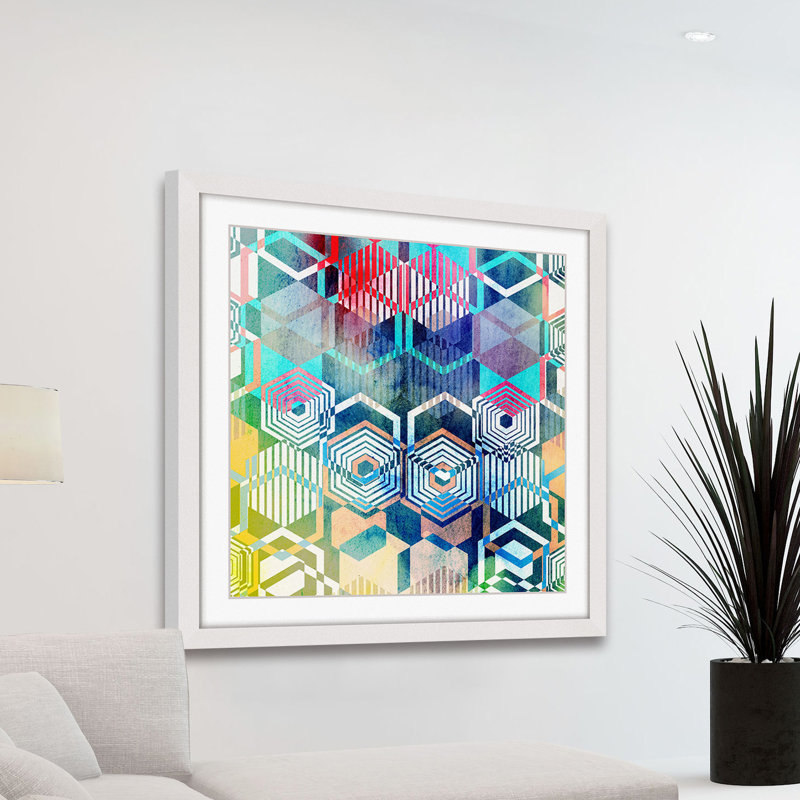 « morphing hexagones », reproduction d’art encadrée, H 18 po x l 18 po x P 1,5 po