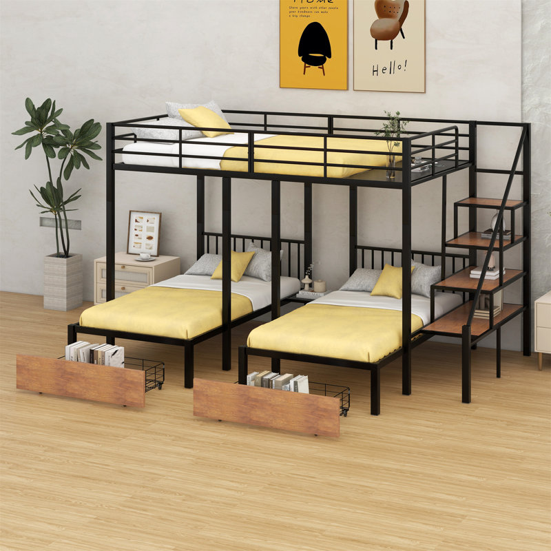 Triple Bunk Bed With Drawers And Staircase