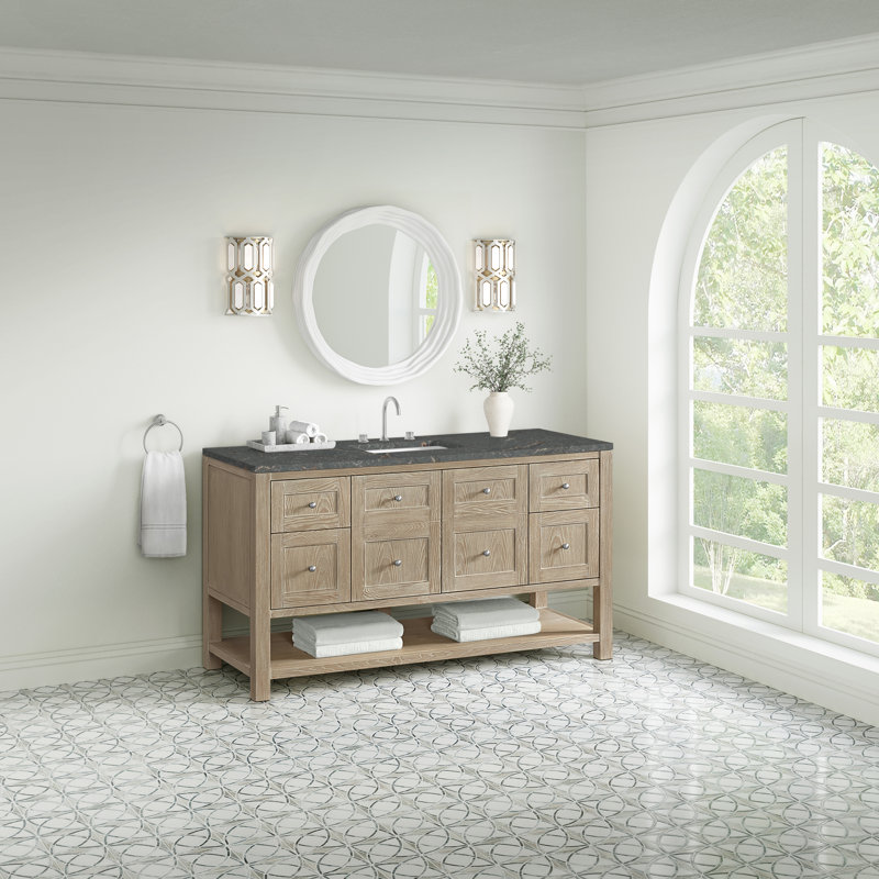 Breckenridge 60'' W Single Vanity, Whitewashed Oak, Parisien Bleu, Widespread