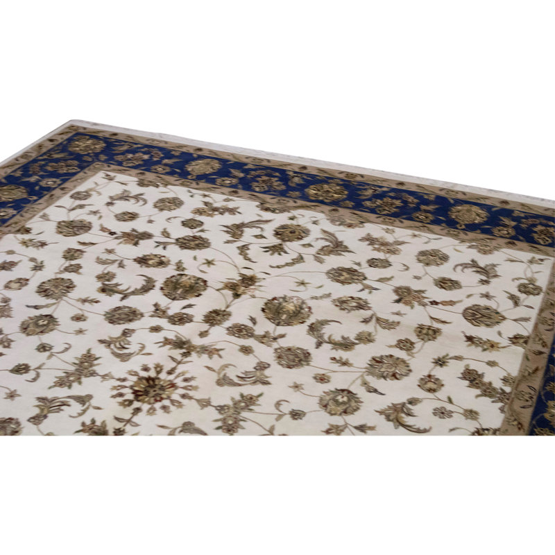 Tapis unique ivoire / bleu / brun de 8 pi 1 po x 9 pi 10 po