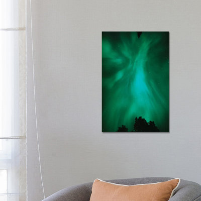 Canada, Ontario, Sudbury. Northern Lights and trees. 1 Piece Wrapped Canvas Wall Art