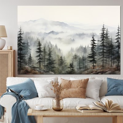 Pine Tree Misty Mountain II - Floral Wall Art Living Room