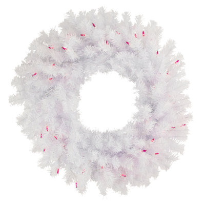 Pre-Lit Geneva White Spruce Artificial Christmas Wreath  24-Inch  Pink Lights
