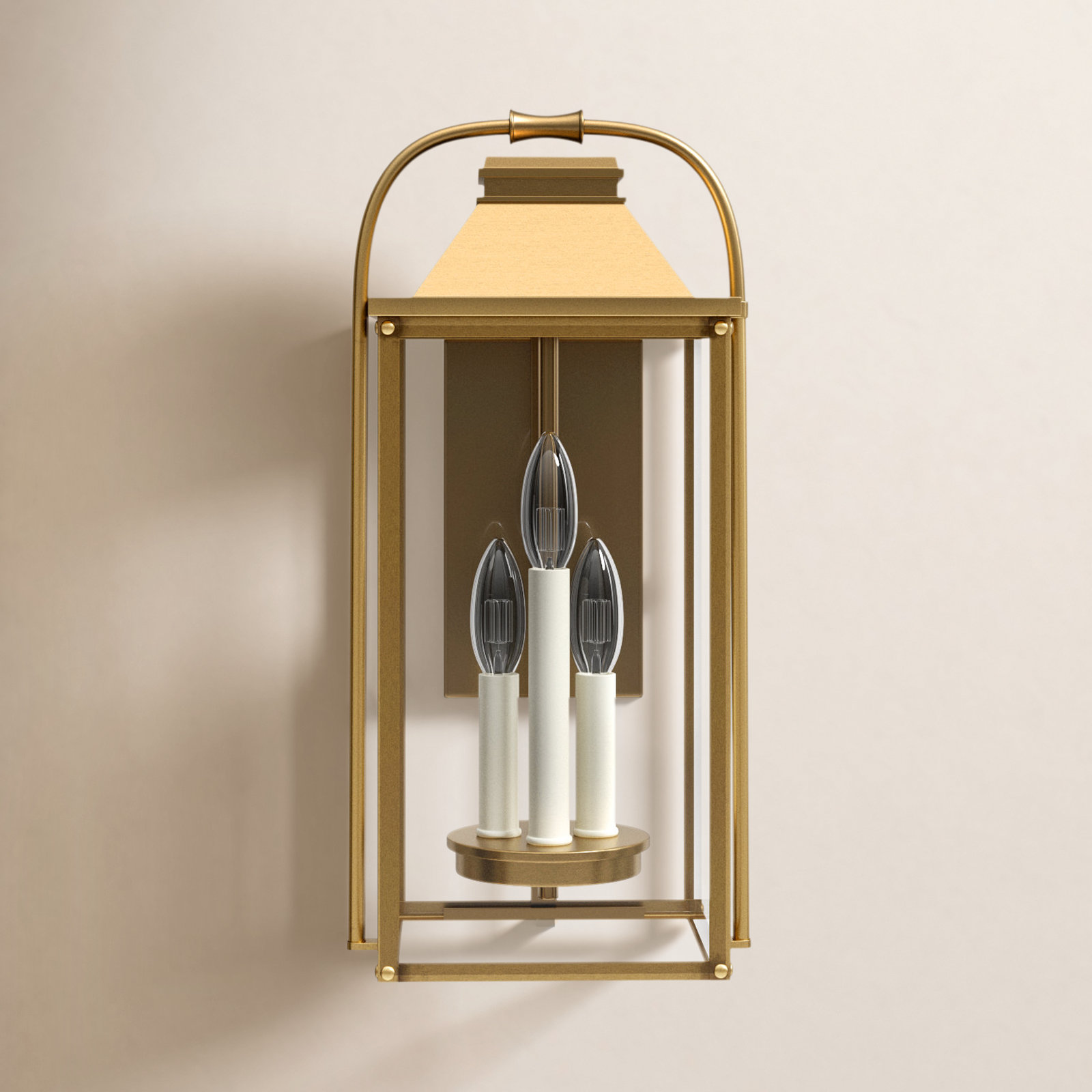 Newson 3-Light Outdoor Wall Lantern, 18.25" H x 8.75" W x 7.5" D, Painted Distressed Brass