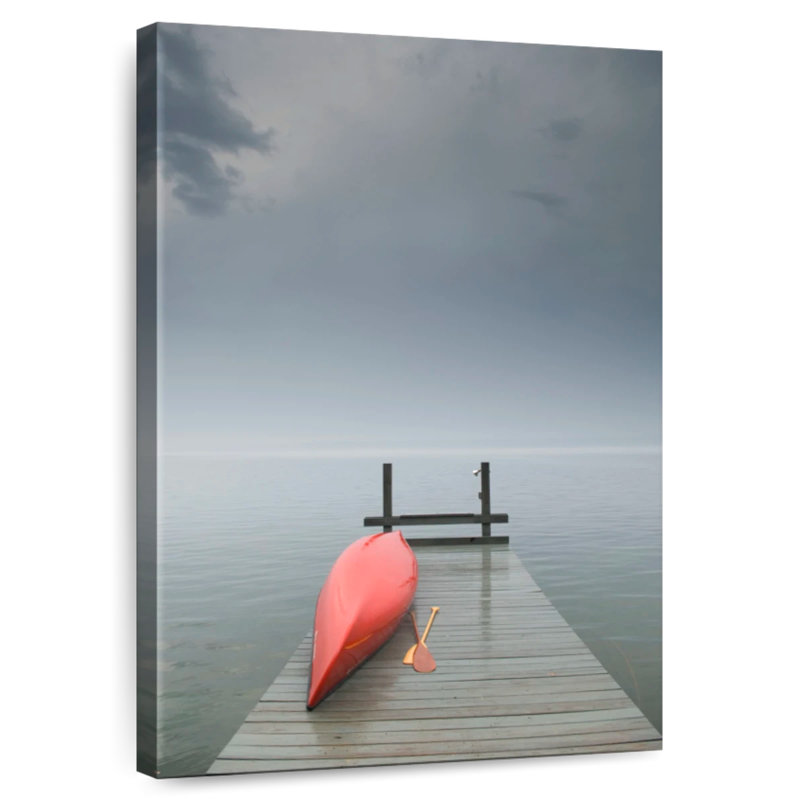 Alvord Red Canoe On Hazy Dock, 36" H x 24" W