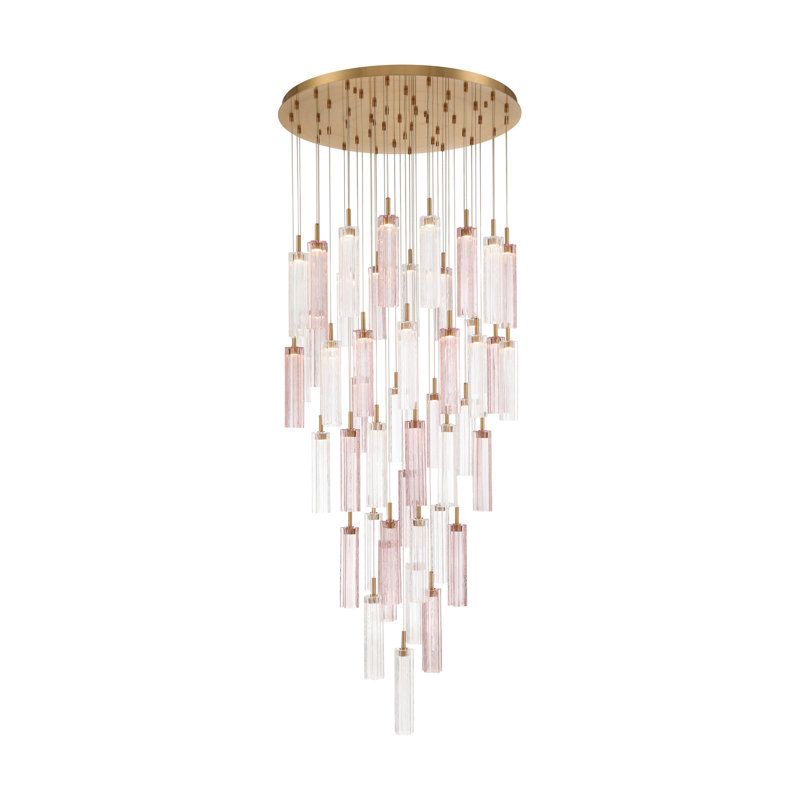 Luminaire suspendu à DEL 36 po Marguerite, 196.5" H x 36" W x 36" D, Rose / transparent, Laiton vieilli