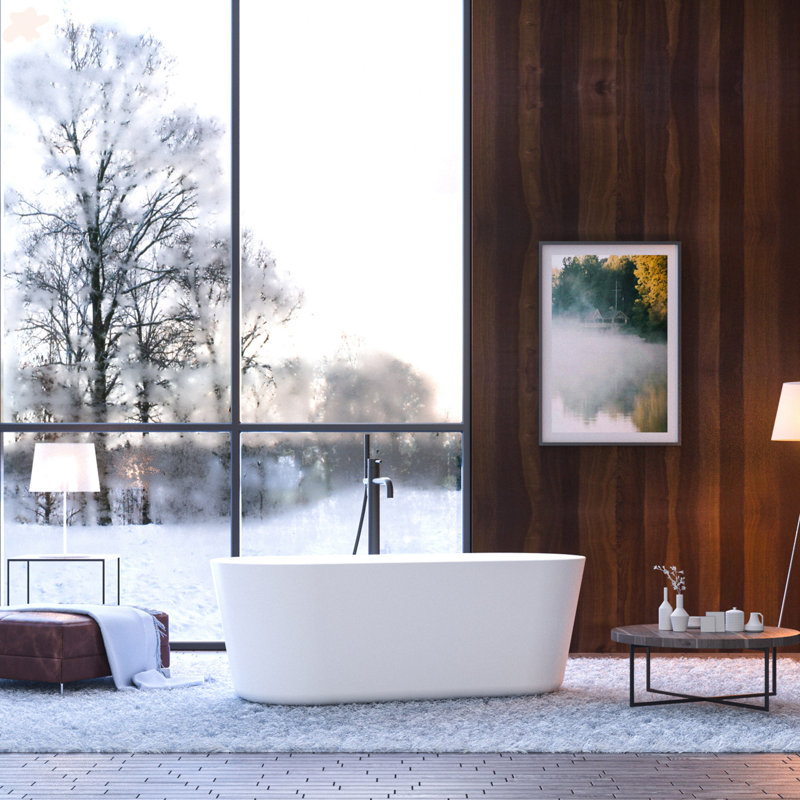Baignoire de trempage autoportante en acrylique 63 po avec trop-plein et drain chromés, certifié Cupc